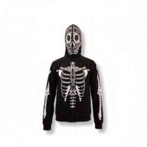 Day of the Dead Skeleton Full Face Zip Up Hoodie Costume by Rude - Size M